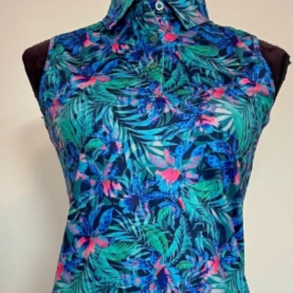 CS Ladies Sleeveless Tropical Print Polo